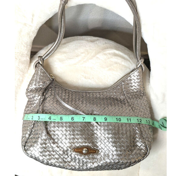 Elliott Lucca Metallic Woven Leather Hobo Shoulder Bag Champagne Bronze - Picture 12 of 13